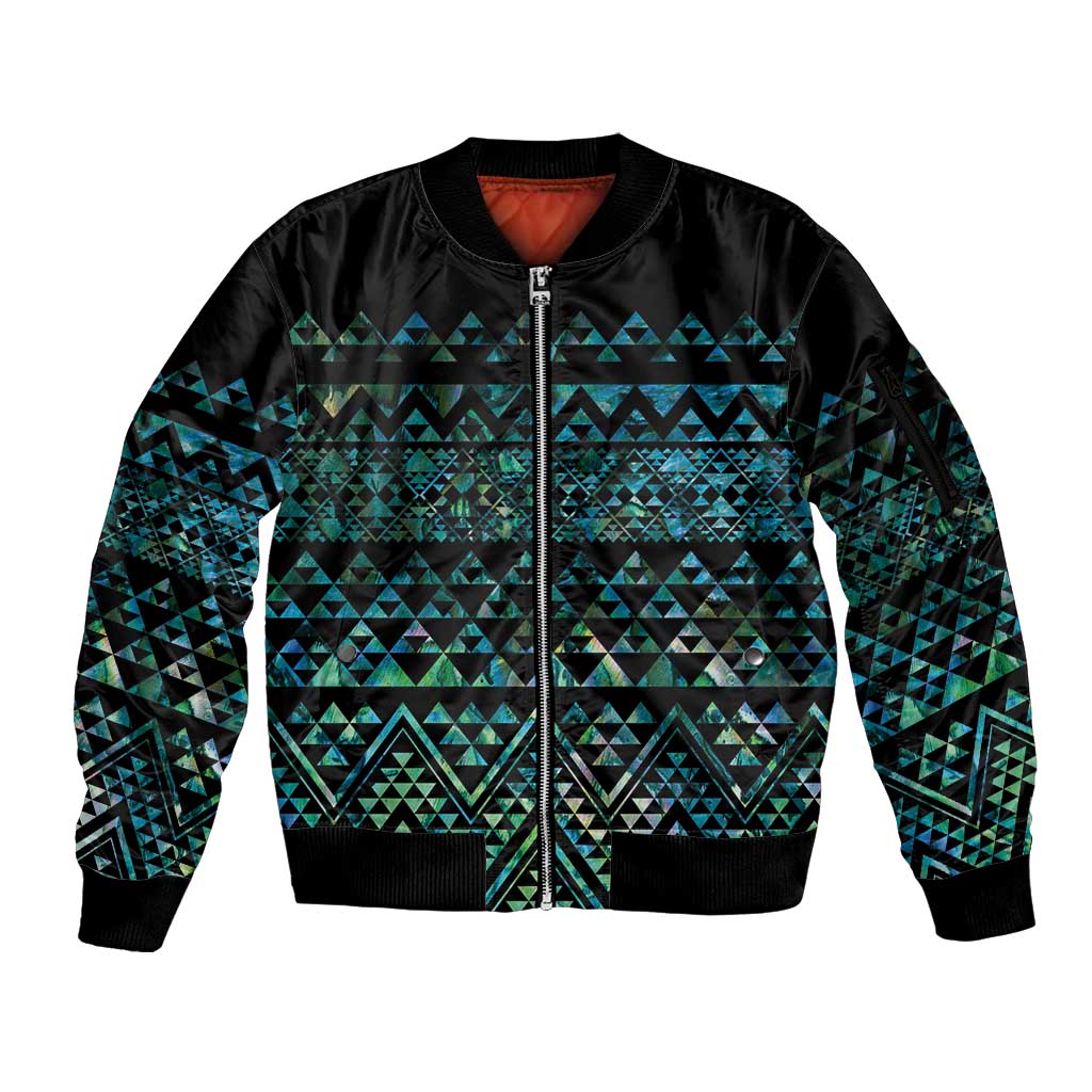 Maori Niho Taniwha Te Wheiao Sleeve Zip Bomber Jacket Paua Shell LT7 Unisex Colorful - Polynesian Pride