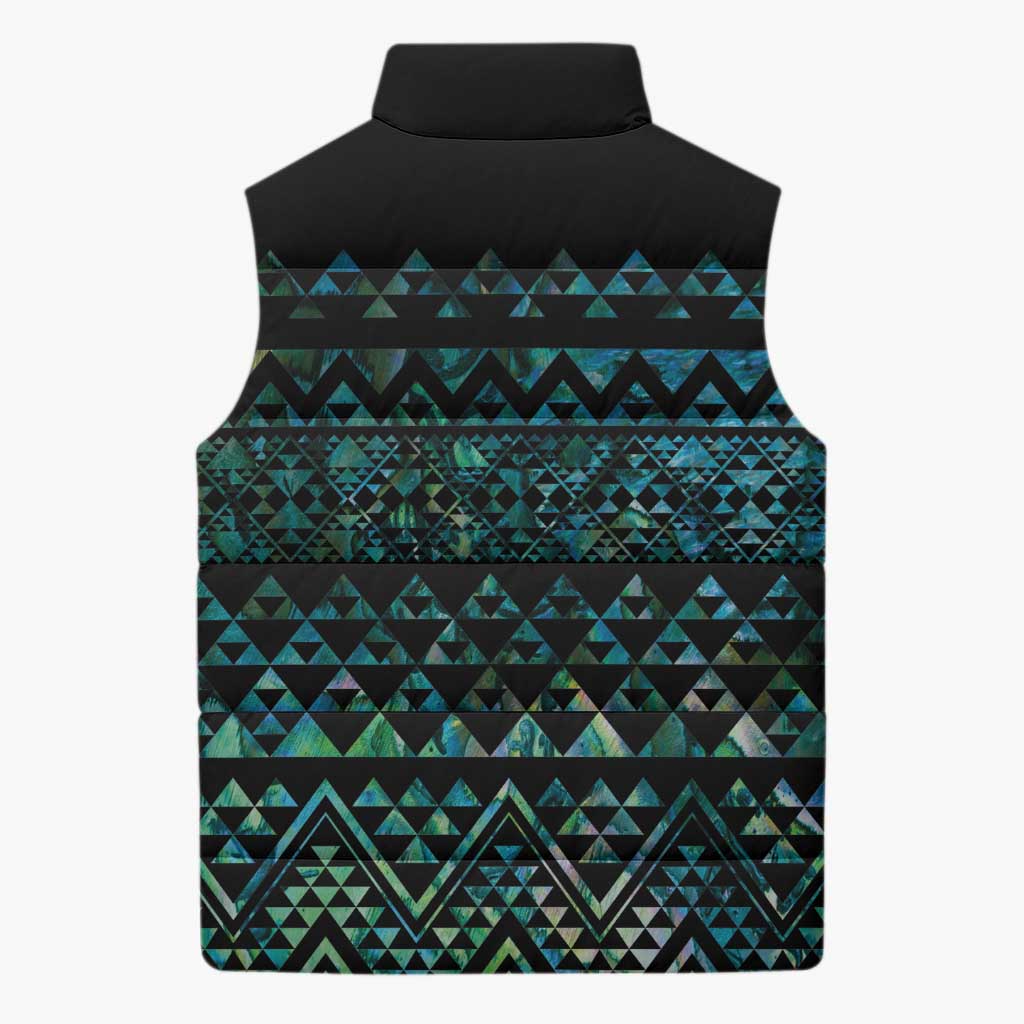 Maori Niho Taniwha Te Wheiao Sleeveless Puffer Jacket Paua Shell LT7 - Polynesian Pride