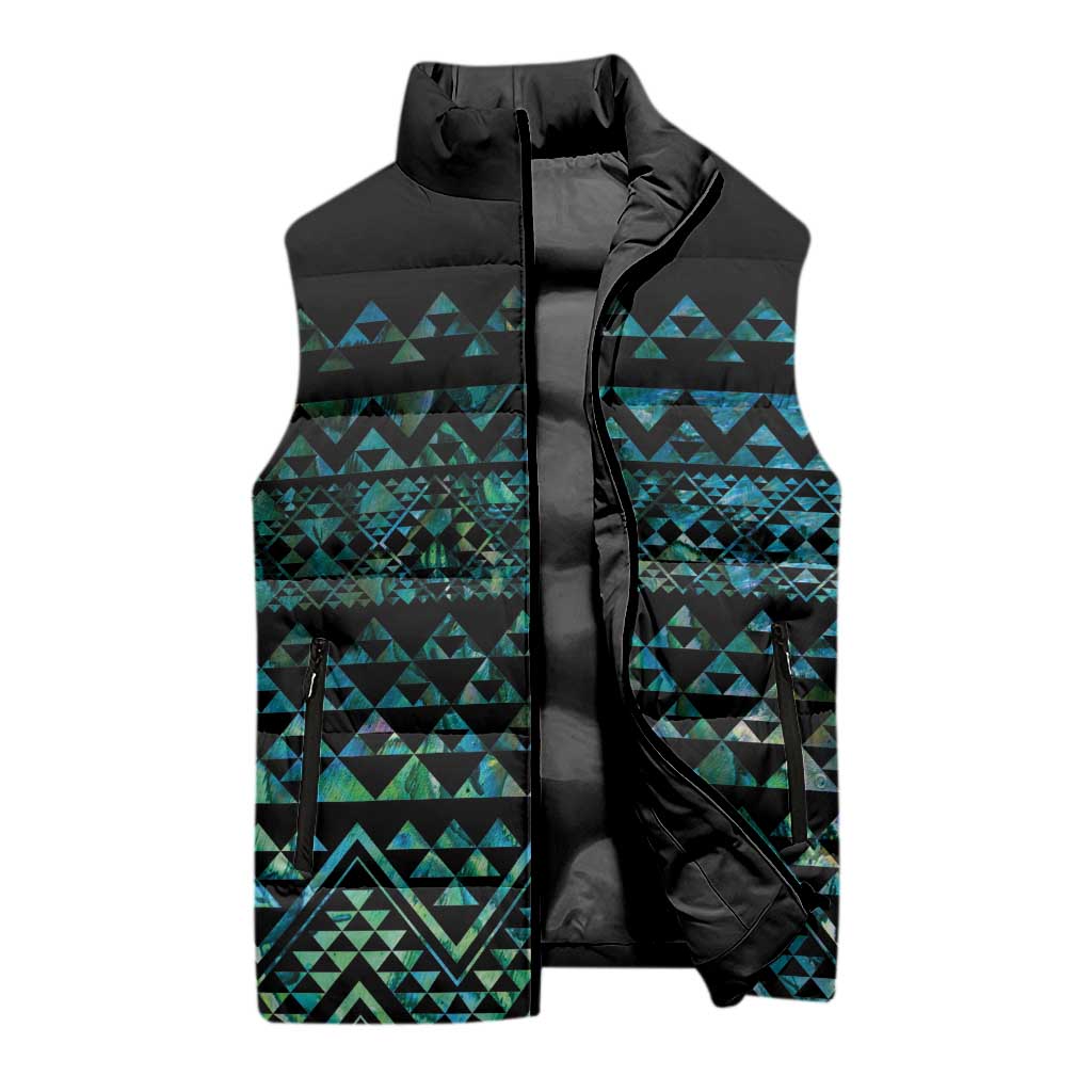 Maori Niho Taniwha Te Wheiao Sleeveless Puffer Jacket Paua Shell LT7 - Polynesian Pride