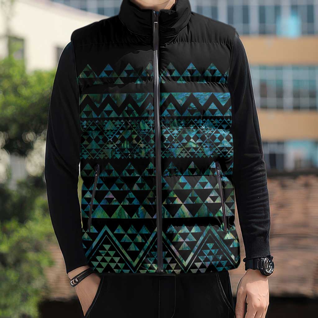 Maori Niho Taniwha Te Wheiao Sleeveless Puffer Jacket Paua Shell LT7 - Polynesian Pride