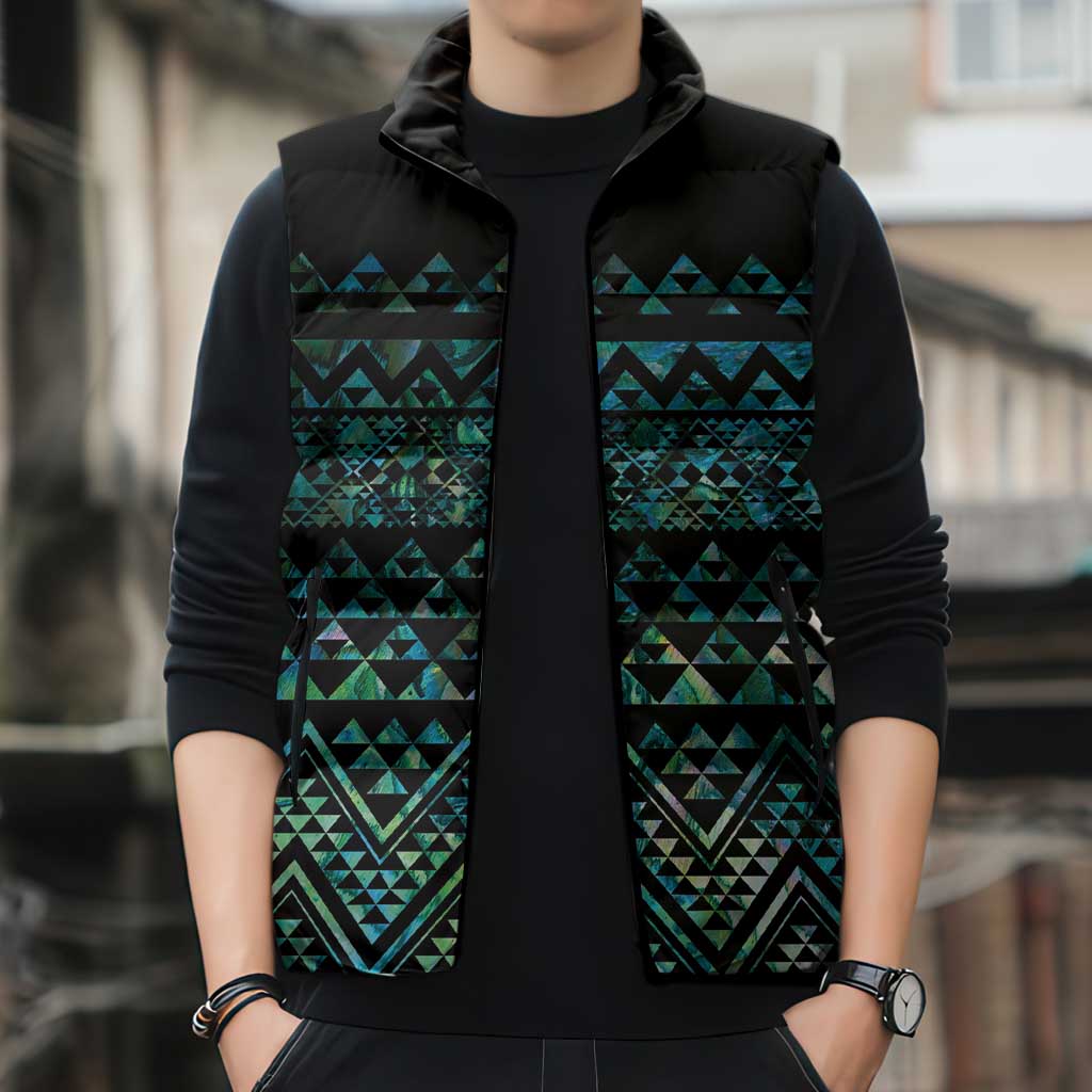Maori Niho Taniwha Te Wheiao Sleeveless Puffer Jacket Paua Shell LT7 - Polynesian Pride