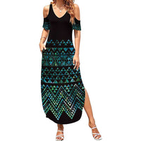 Maori Niho Taniwha Te Wheiao Summer Maxi Dress Paua Shell LT7 Women Colorful - Polynesian Pride