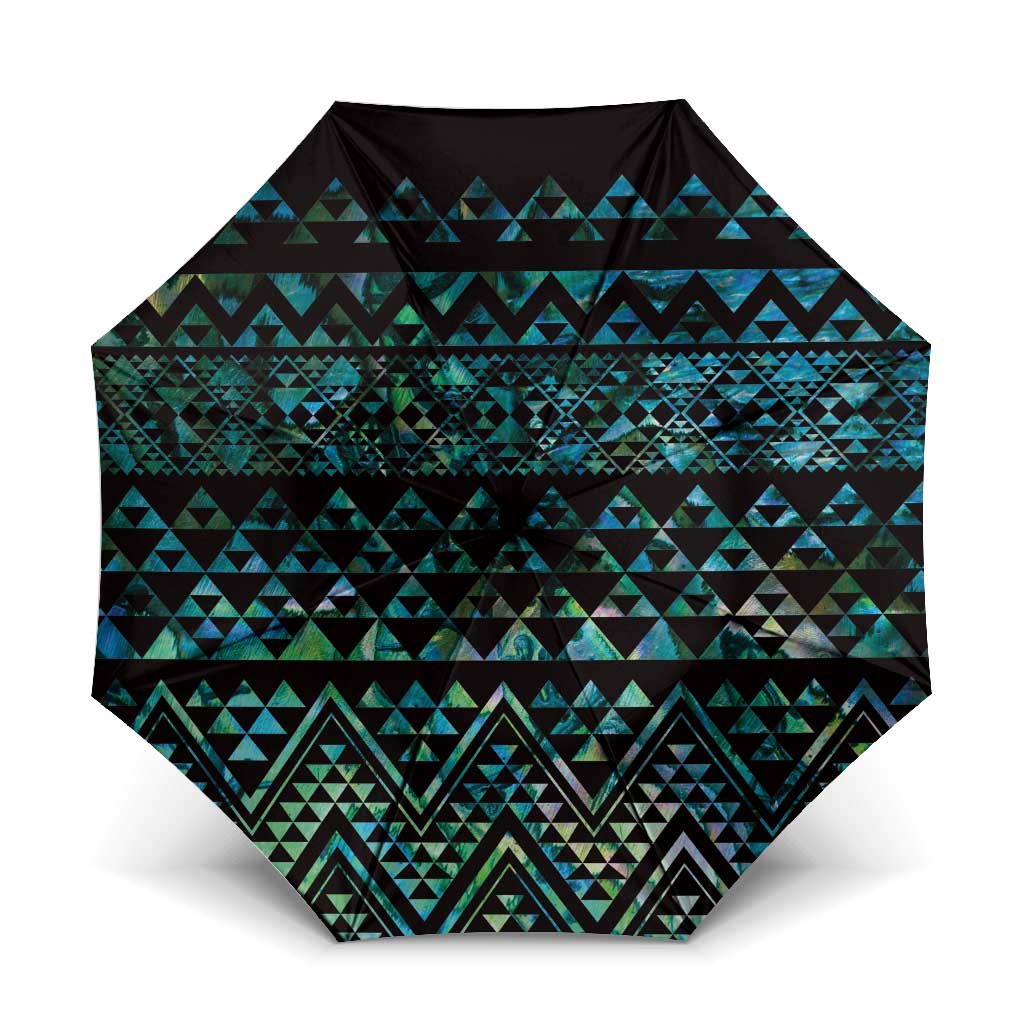 Maori Niho Taniwha Te Wheiao Umbrella Paua Shell LT7 One Size Folded 11.42 inch Opened Diameter 37.4 inch Colorful - Polynesian Pride
