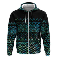 Maori Niho Taniwha Te Wheiao Zip Hoodie Paua Shell LT7 Zip Hoodie Colorful - Polynesian Pride