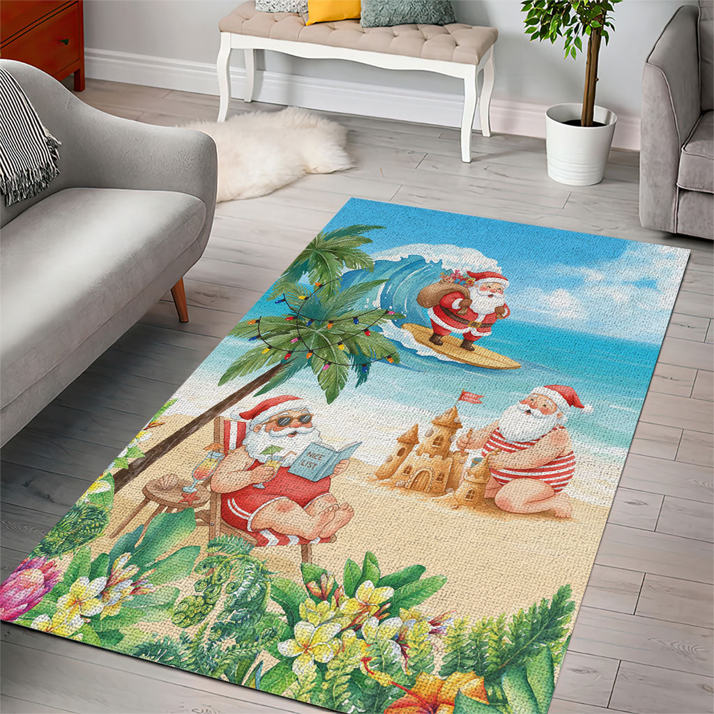 Tropical Christmas Funny Santa Area Rug Beach Vacation
