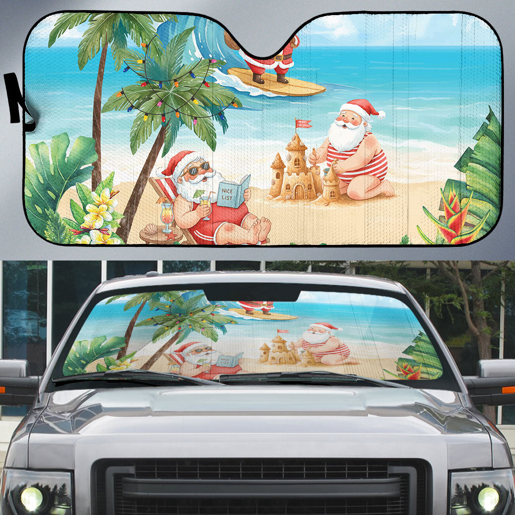 Tropical Christmas Funny Santa Auto Sun Shade Beach Vacation