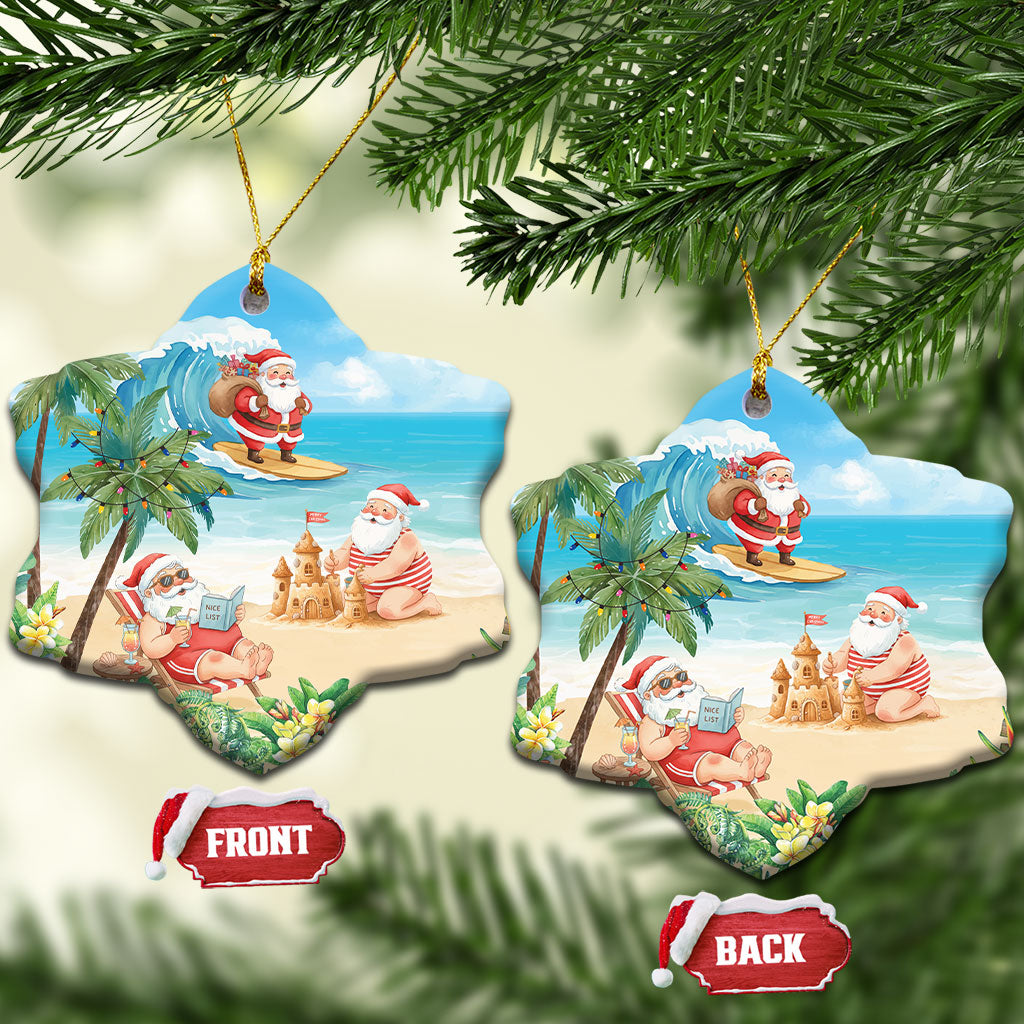 Tropical Christmas Funny Santa Ceramic Ornament Beach Vacation