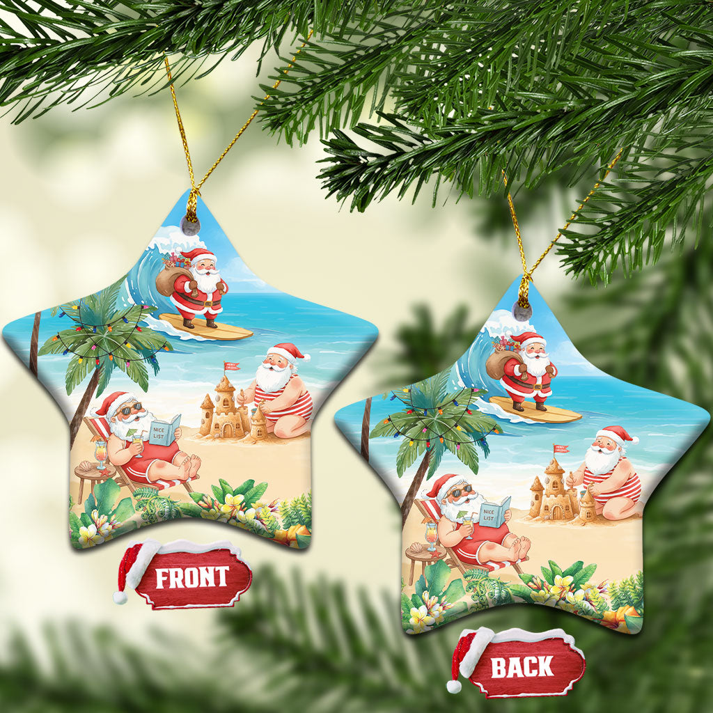Tropical Christmas Funny Santa Ceramic Ornament Beach Vacation