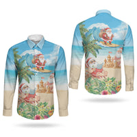 Tropical Christmas Funny Santa Couples Matching Off Shoulder Short Dress and Long Sleeve Button Shirt Beach Vacation LT7 - Polynesian Pride