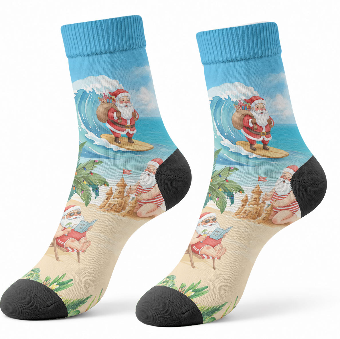 Tropical Christmas Funny Santa Crew Socks Beach Vacation LT7 - Polynesian Pride