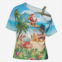 Tropical Christmas Funny Santa Cross Shoulder Shirt Beach Vacation