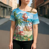 Tropical Christmas Funny Santa Cross Shoulder Shirt Beach Vacation