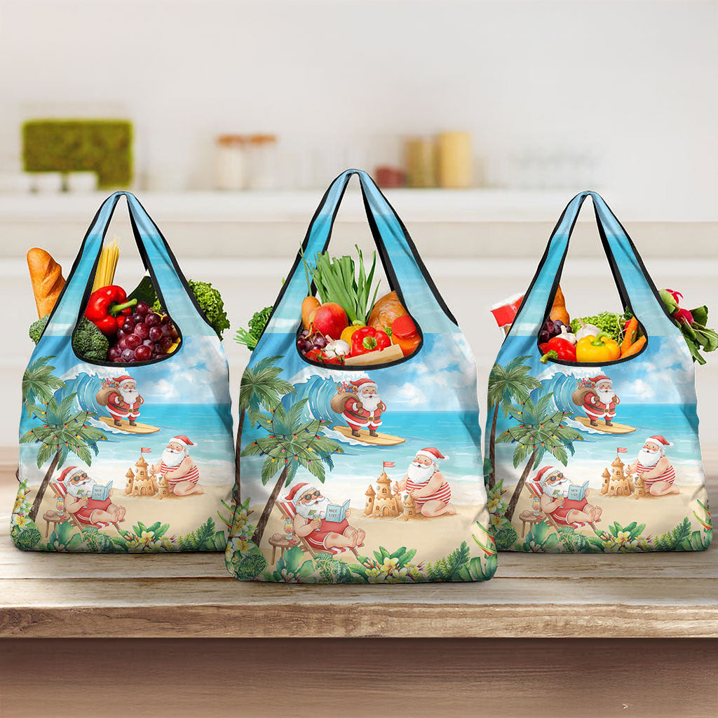 Tropical Christmas Funny Santa Grocery Bag Beach Vacation