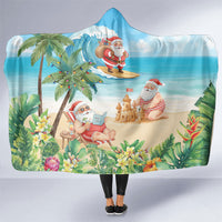 Tropical Christmas Funny Santa Hooded Blanket Beach Vacation