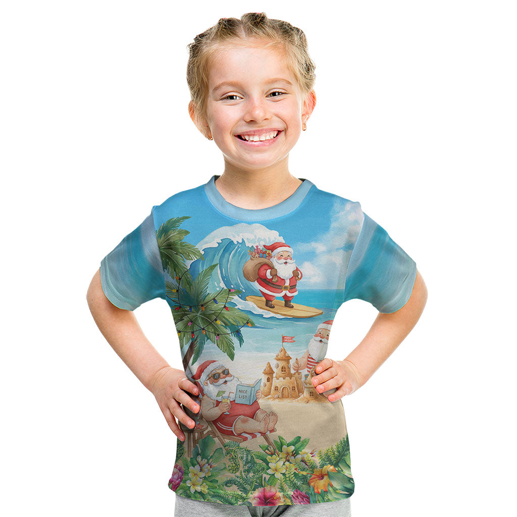 Tropical Christmas Funny Santa Kid T Shirt Beach Vacation