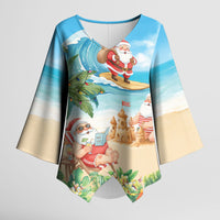Tropical Christmas Funny Santa Kimono Sleeve Blouse Beach Vacation