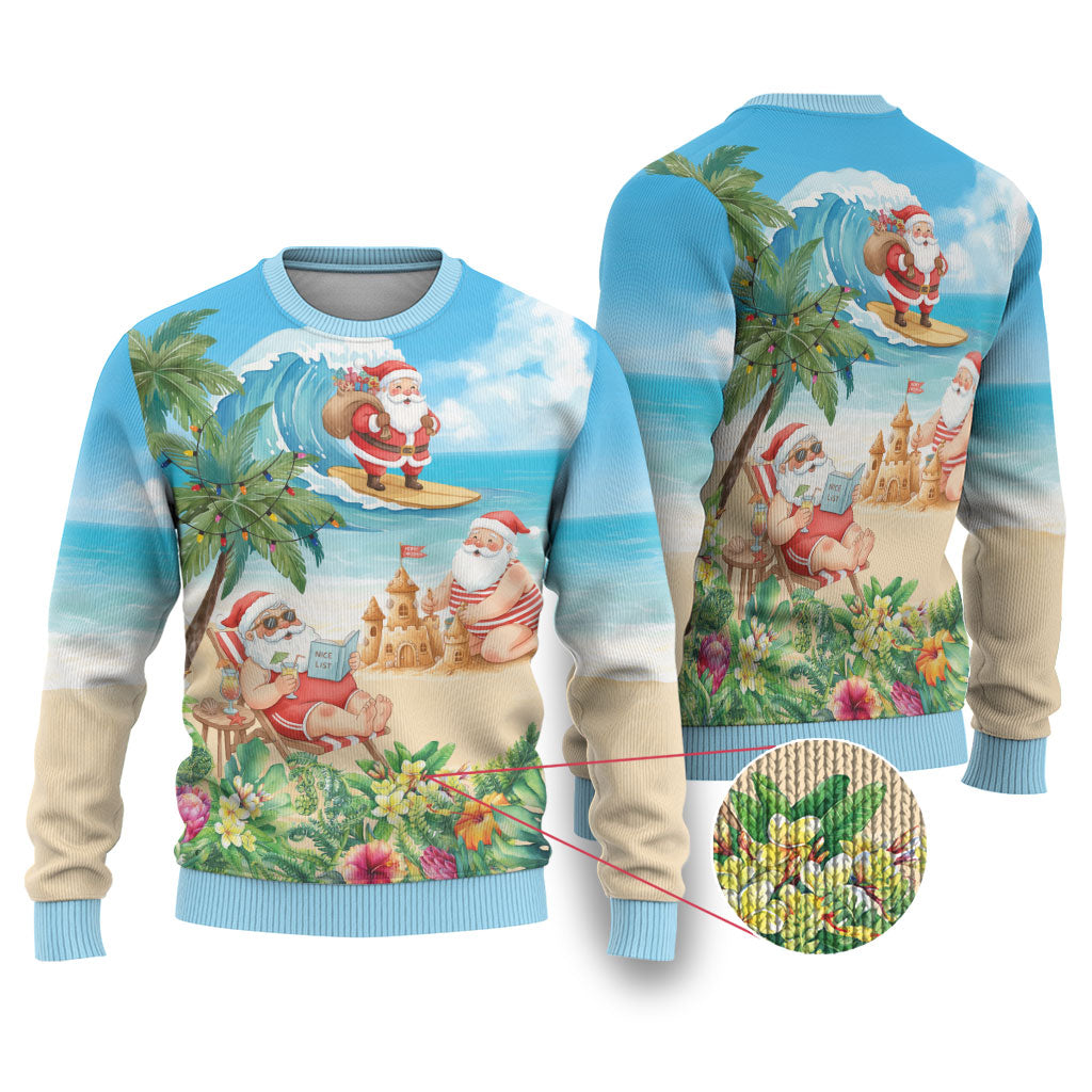 Tropical Christmas Funny Santa Ugly Christmas Sweater Beach Vacation