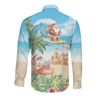 Tropical Christmas Funny Santa Long Sleeve Button Shirt Beach Vacation