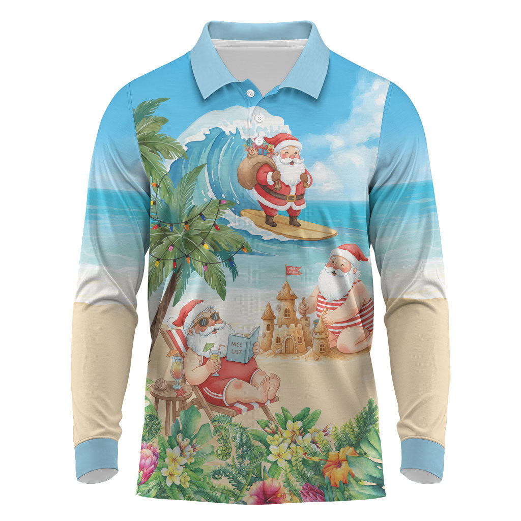 Tropical Christmas Funny Santa Long Sleeve Polo Shirt Beach Vacation LT7 Multicolor - Polynesian Pride
