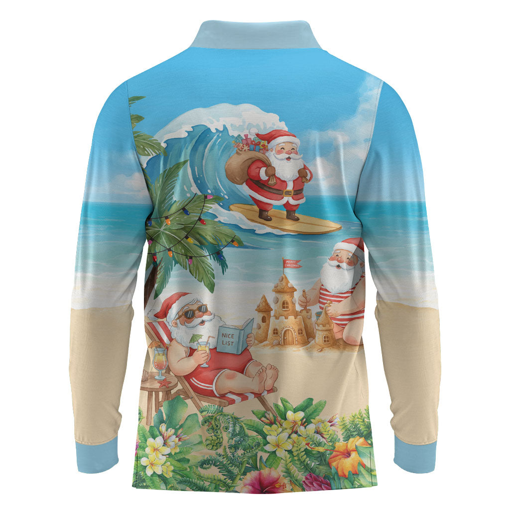 Tropical Christmas Funny Santa Long Sleeve Polo Shirt Beach Vacation LT7 - Polynesian Pride