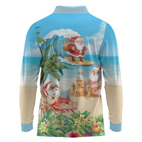 Tropical Christmas Funny Santa Long Sleeve Polo Shirt Beach Vacation LT7 - Polynesian Pride
