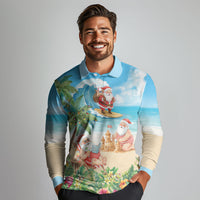 Tropical Christmas Funny Santa Long Sleeve Polo Shirt Beach Vacation LT7 - Polynesian Pride