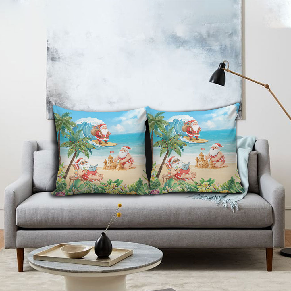 Tropical Christmas Funny Santa Pillow Cover Beach Vacation