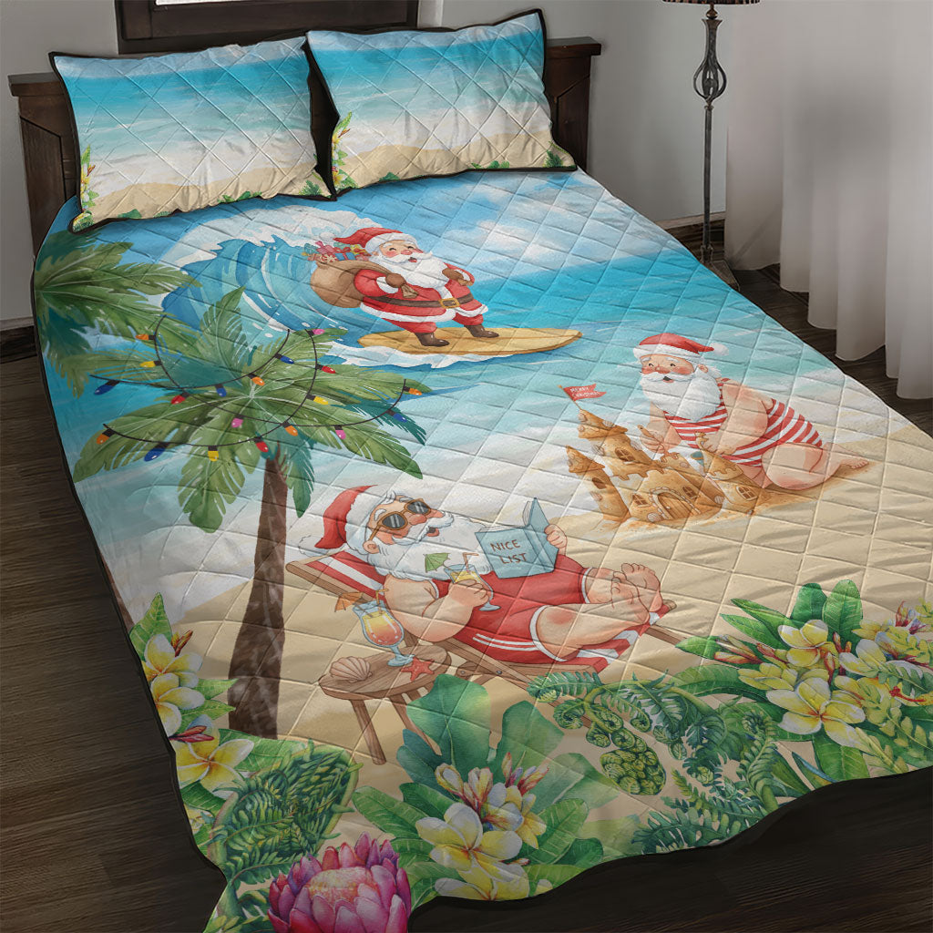 Tropical Christmas Funny Santa Quilt Bed Set Beach Vacation