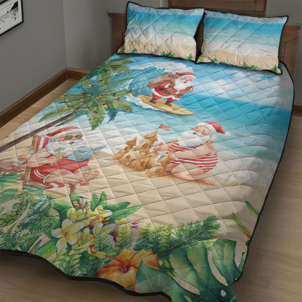 Tropical Christmas Funny Santa Quilt Bed Set Beach Vacation