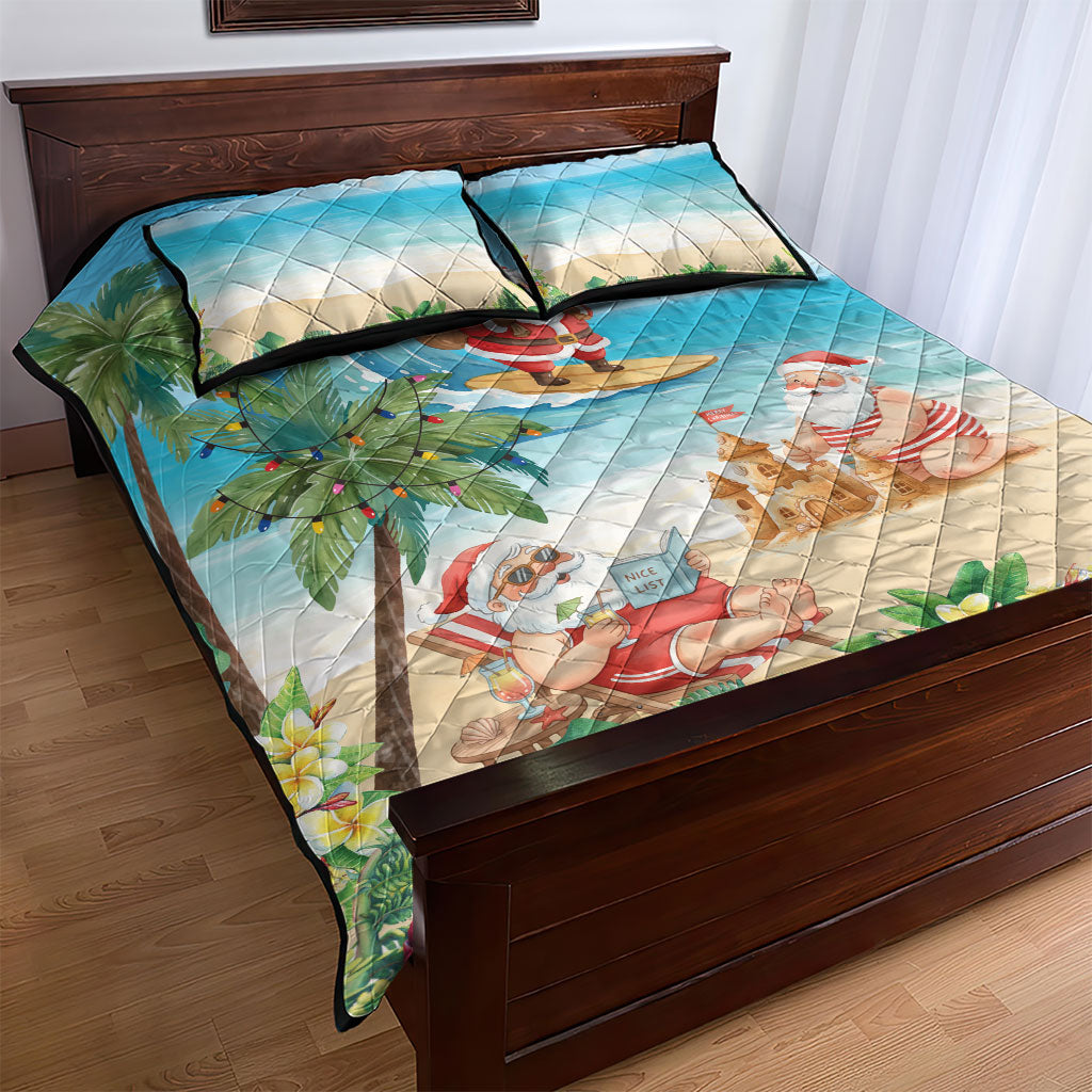 Tropical Christmas Funny Santa Quilt Bed Set Beach Vacation