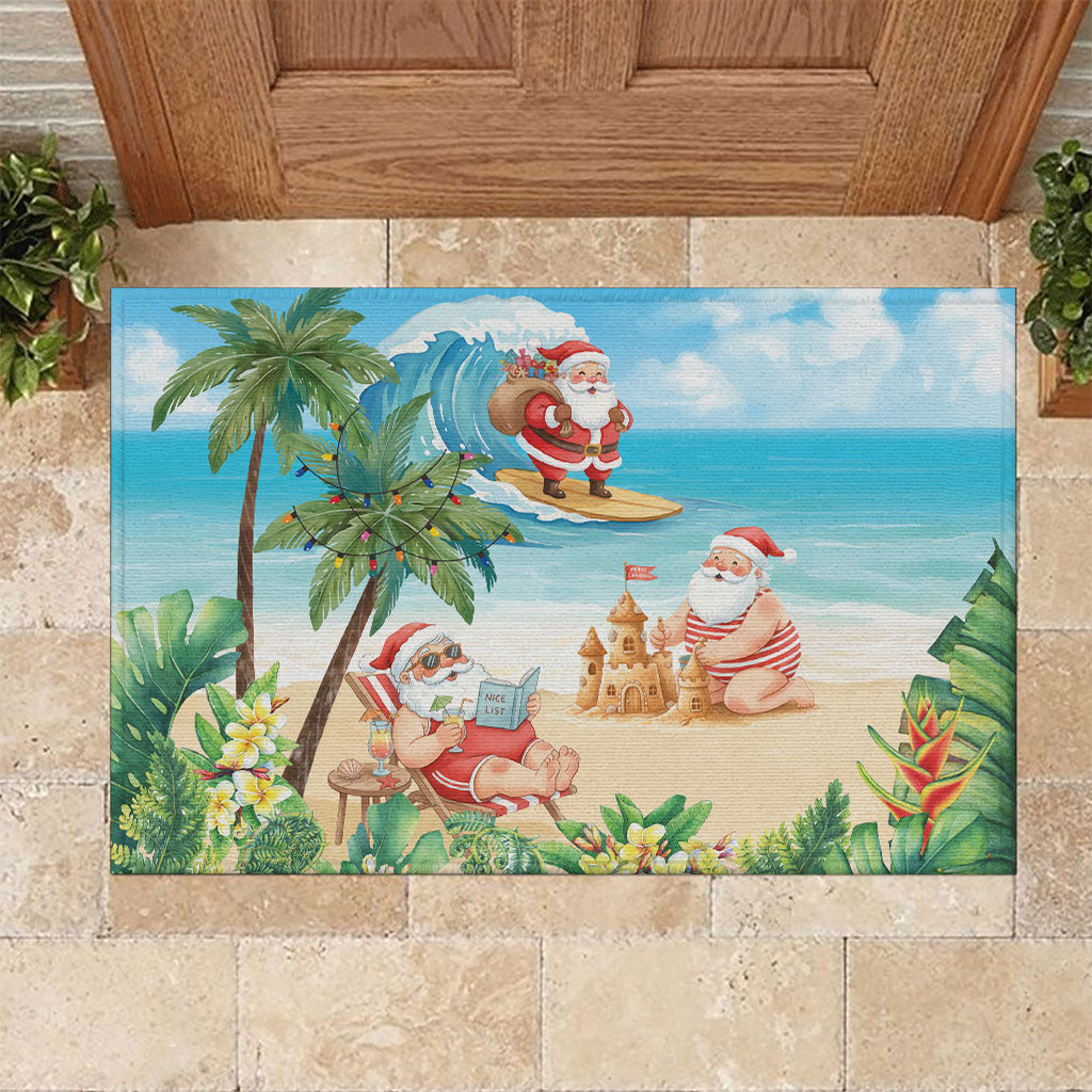 Tropical Christmas Funny Santa Rubber Doormat Beach Vacation LT7 Multicolor - Polynesian Pride