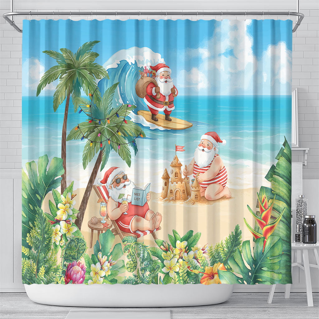Tropical Christmas Funny Santa Shower Curtain Beach Vacation LT7 - Polynesian Pride