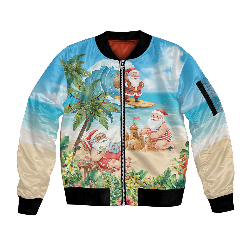 Tropical Christmas Funny Santa Sleeve Zip Bomber Jacket Beach Vacation