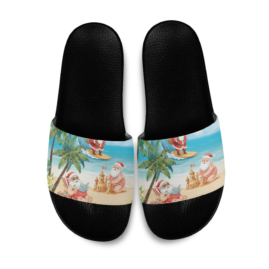 Tropical Christmas Funny Santa Slide Sandals Beach Vacation