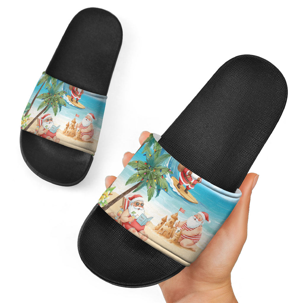 Tropical Christmas Funny Santa Slide Sandals Beach Vacation