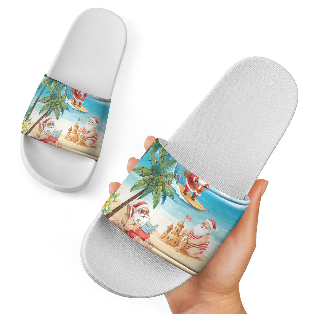 Tropical Christmas Funny Santa Slide Sandals Beach Vacation