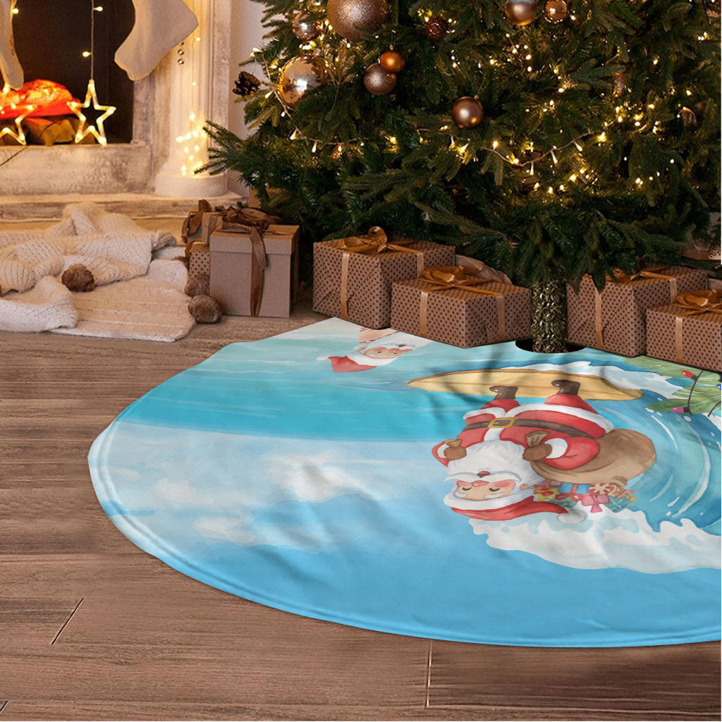 Tropical Christmas Funny Santa Tree Skirt Beach Vacation