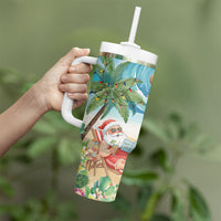 Tropical Christmas Funny Santa Tumbler With Handle Beach Vacation