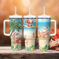 Tropical Christmas Funny Santa Tumbler With Handle Beach Vacation