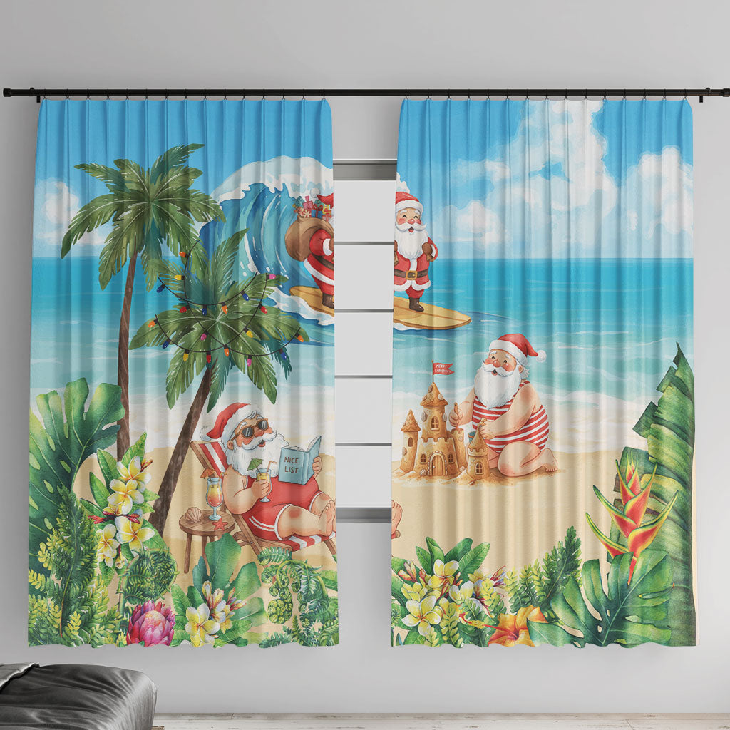 Tropical Christmas Funny Santa Window Curtain Beach Vacation
