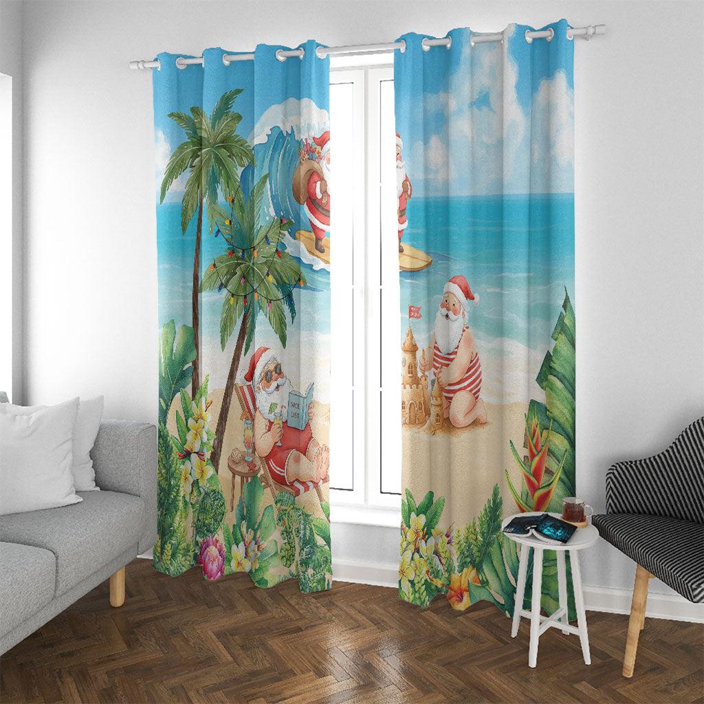 Tropical Christmas Funny Santa Window Curtain Beach Vacation
