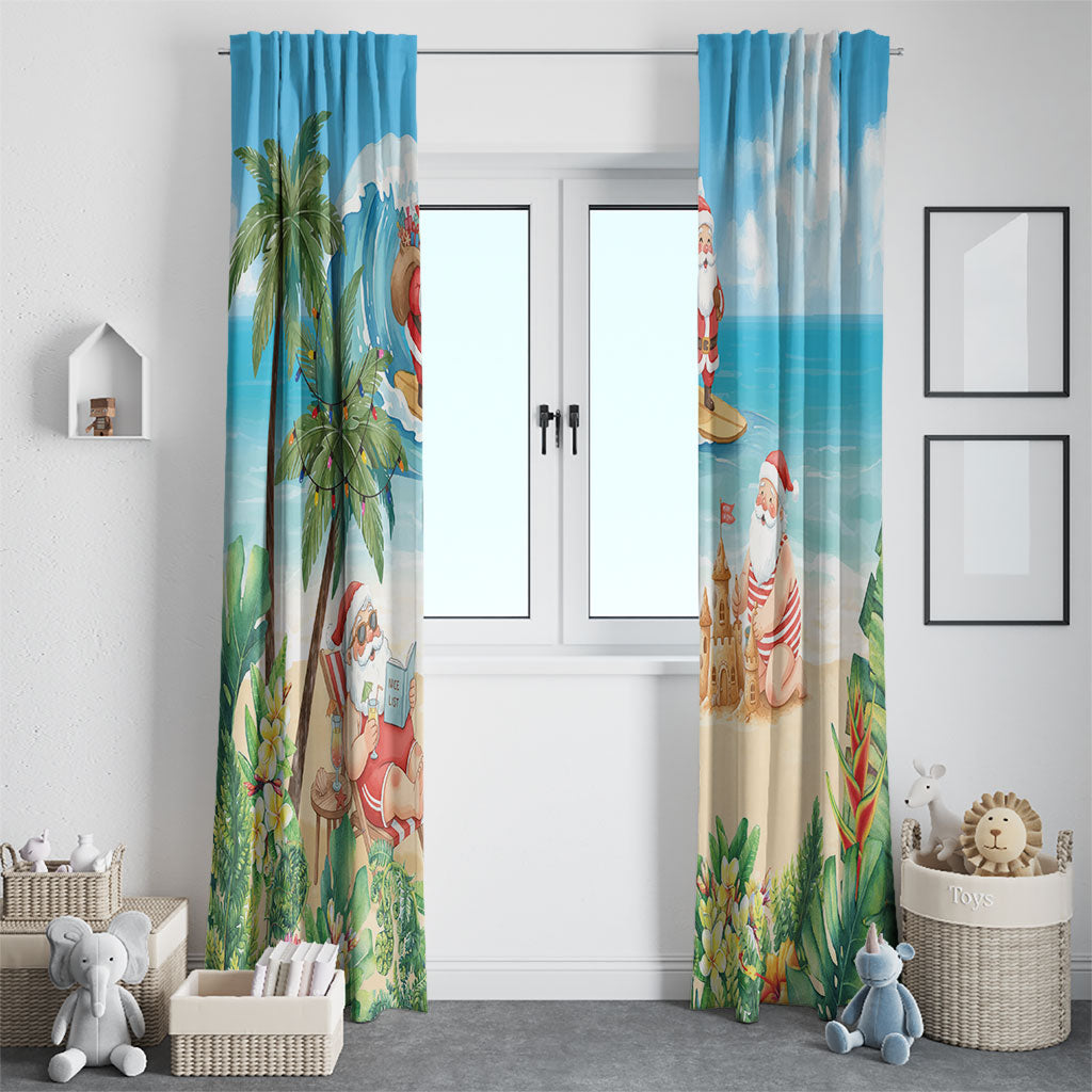 Tropical Christmas Funny Santa Window Curtain Beach Vacation