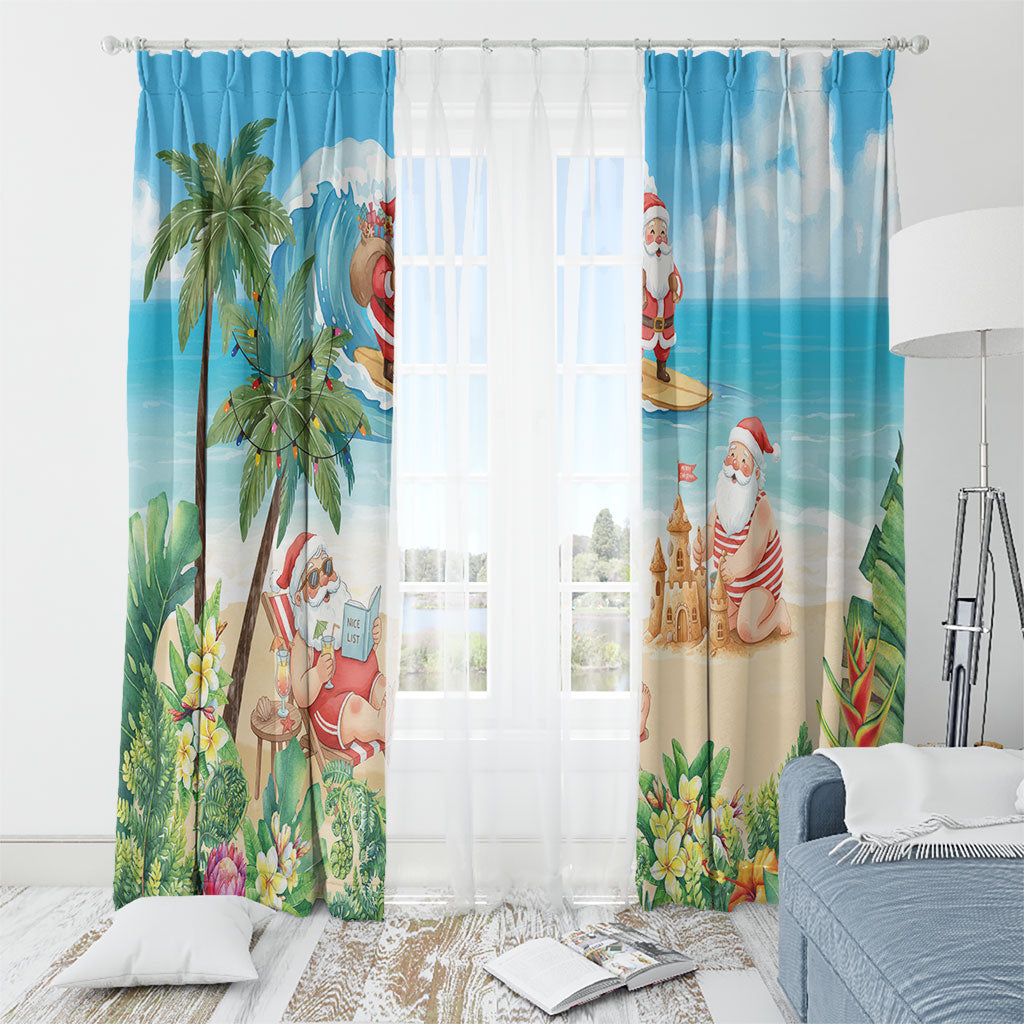 Tropical Christmas Funny Santa Window Curtain Beach Vacation