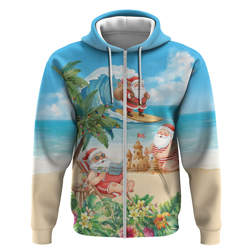 Tropical Christmas Funny Santa Zip Hoodie Beach Vacation
