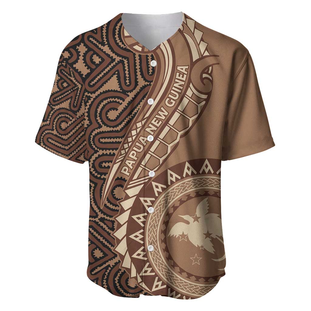 Papua New Guinea Oro Tapa Motif Baseball Jersey Classic LT7 Brown - Polynesian Pride
