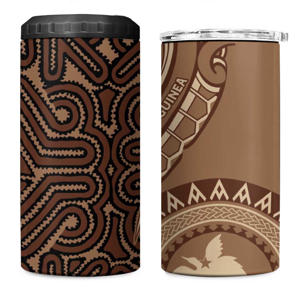 Papua New Guinea Oro Tapa Motif 4 in 1 Can Cooler Tumbler Classic LT7 One Size: 16 oz Brown - Polynesian Pride