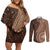 Papua New Guinea Oro Tapa Motif Couples Matching Off Shoulder Short Dress and Long Sleeve Button Shirt Classic