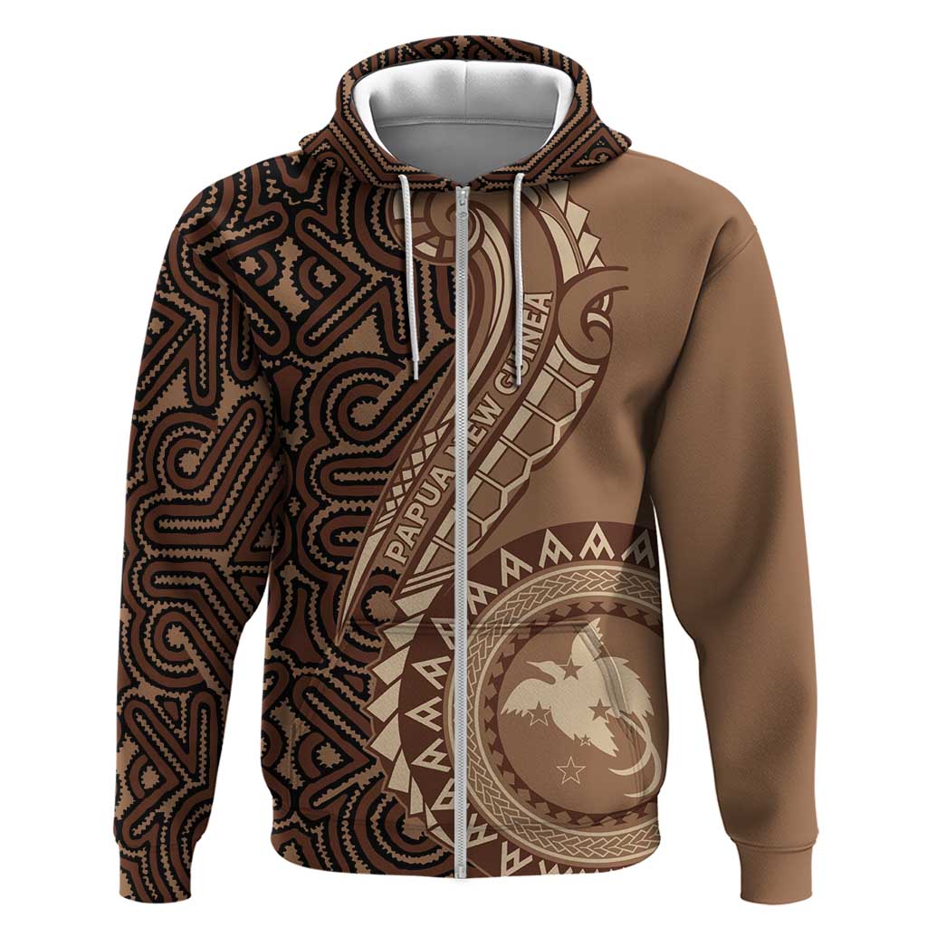 Papua New Guinea Oro Tapa Motif Hoodie Classic LT7 Zip Hoodie Brown - Polynesian Pride