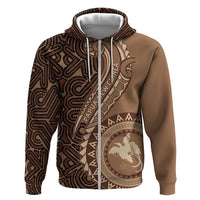 Papua New Guinea Oro Tapa Motif Hoodie Classic LT7 Zip Hoodie Brown - Polynesian Pride