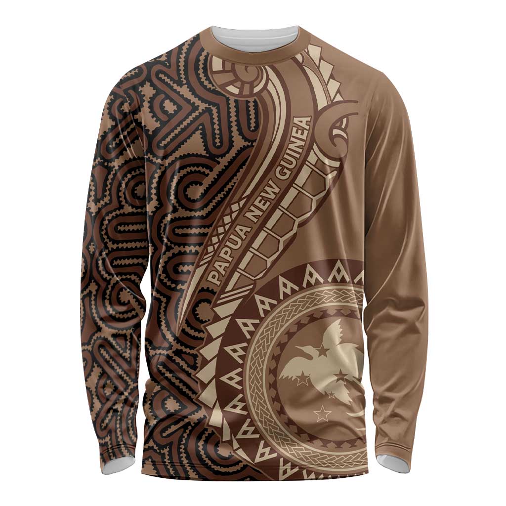 Papua New Guinea Oro Tapa Motif Long Sleeve Shirt Classic LT7 Unisex Brown - Polynesian Pride